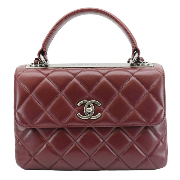 CHANEL Trendy CC Flap Quilted Leather Top Handle Shoulder Bag Burgundy