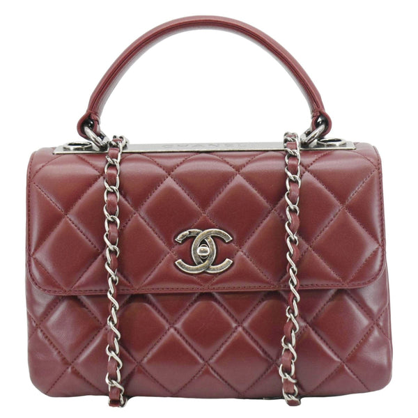 CHANEL Trendy CC Flap Quilted Leather Top Handle Shoulder Bag Burgundy