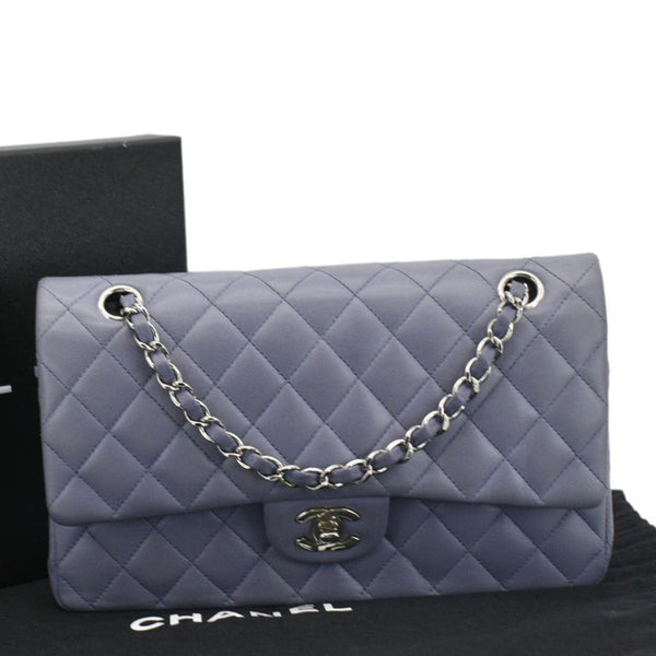 CHANEL Classic Double Flap Quilted Leather Shoulder Bag Lavender