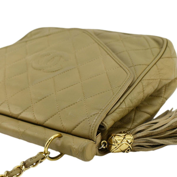 CHANEL Tassel Flap Quilted Leather Camera Case Shoulder Bag Beige