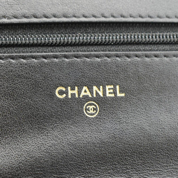 CHANEL 19 CC WOC Quilted Shiny Leather Wallet On Chain Crossbody Bag Black