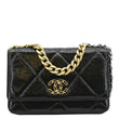 CHANEL 19 CC WOC Quilted Shiny Leather Wallet On Chain Crossbody Bag Black