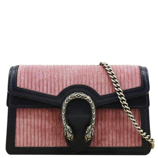 GUCCI Dionysus Mini Corduroy Crossbody Bag Pink front look\