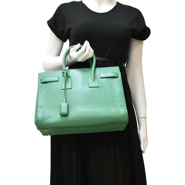 YVES SAINT LAURENT Sac de Jour Leather Satchel Shoulder Bag Green