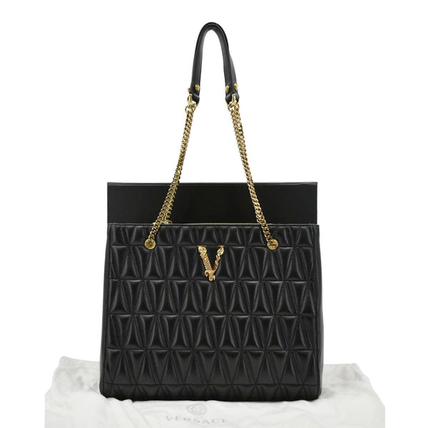 VERSACE First Line Virtus Medium Quilted Leather Tote Bag Black