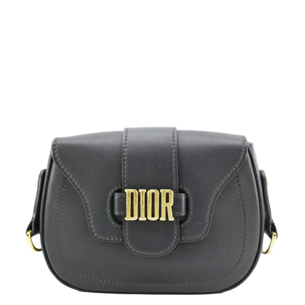 CHRISTIAN DIOR D Fence Calfskin Leather Saddle Bag Black