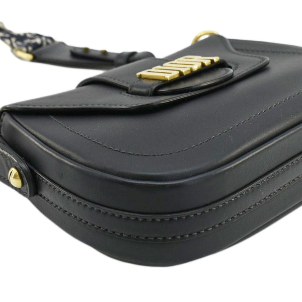 CHRISTIAN DIOR D Fence Calfskin Leather Saddle Bag Black