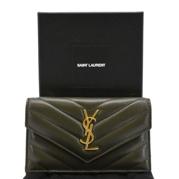 YVES SAINT LAURENT Cassandre Flap Leather Wallet Olive