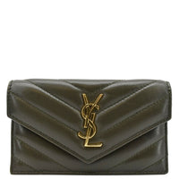 YVES SAINT LAURENT Cassandre Flap Leather Wallet Olive