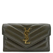 YVES SAINT LAURENT Cassandre Flap Leather Wallet Olive