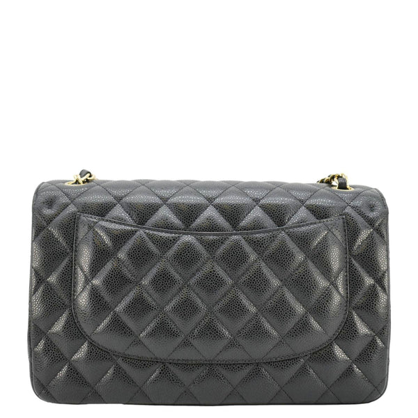 CHANEL Classic Jumbo Double Flap Quilted Caviar Leather Shoulder Bag Black