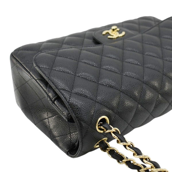 CHANEL Classic Jumbo Double Flap Quilted Caviar Leather Shoulder Bag Black