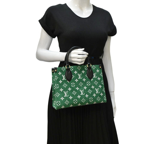 LOUIS VUITTON Onthego PM Monogram Velvet Tote Shoulder Bag Green