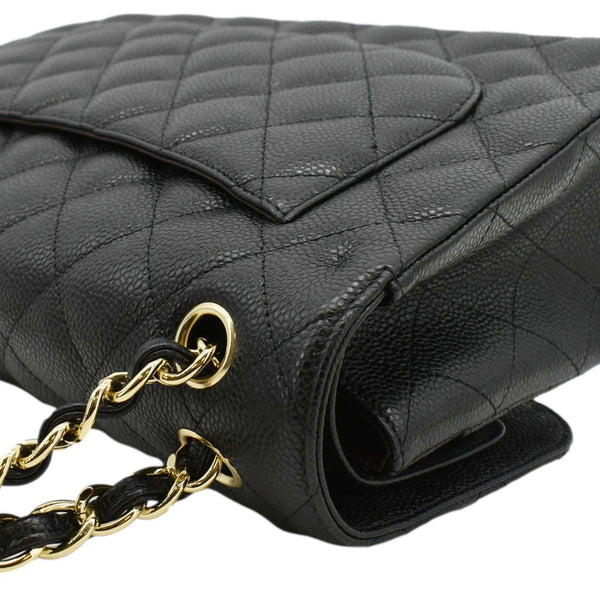 CHANEL  Classic Double Flap Jumbo Quilted Caviar Leather Shoulder Bag Black