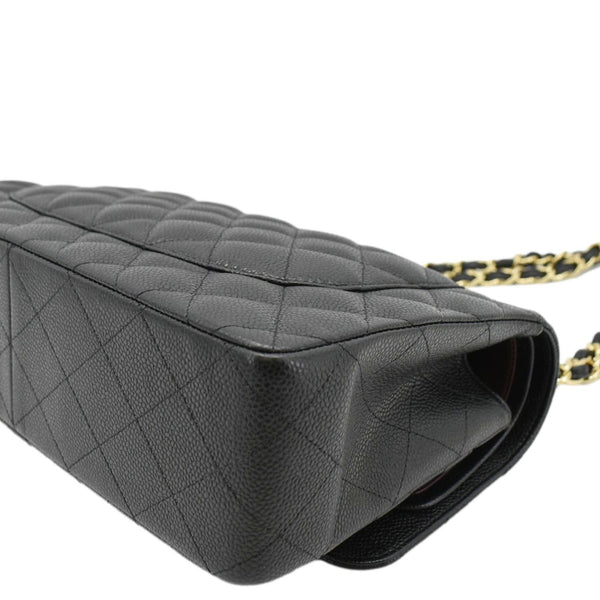 CHANEL  Classic Double Flap Jumbo Quilted Caviar Leather Shoulder Bag Black