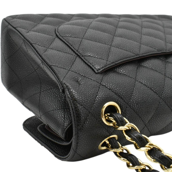 CHANEL  Classic Double Flap Jumbo Quilted Caviar Leather Shoulder Bag Black