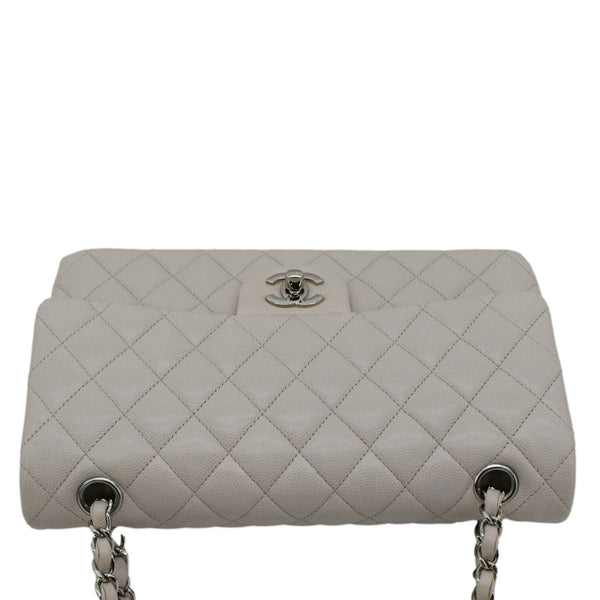 CHANEL Classic Double Flap Medium Quilted Caviar Leather Shoulder Bag White upper look