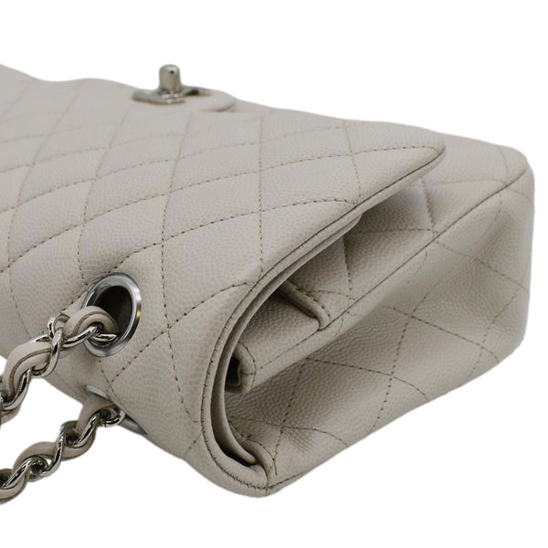 CHANEL Classic Double Flap Medium Quilted Caviar Leather Shoulder Bag White