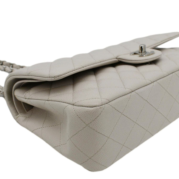 CHANEL Classic Double Flap Medium Quilted Caviar Leather Shoulder Bag White