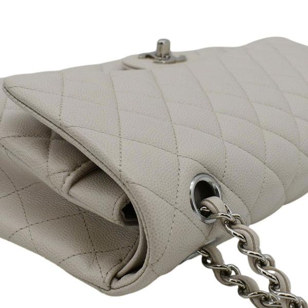 CHANEL Classic Double Flap Medium Quilted Caviar Leather Shoulder Bag White