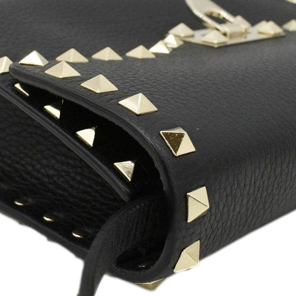 VALENTINO Rockstud Flip Lock Leather Shoulder Bag Black