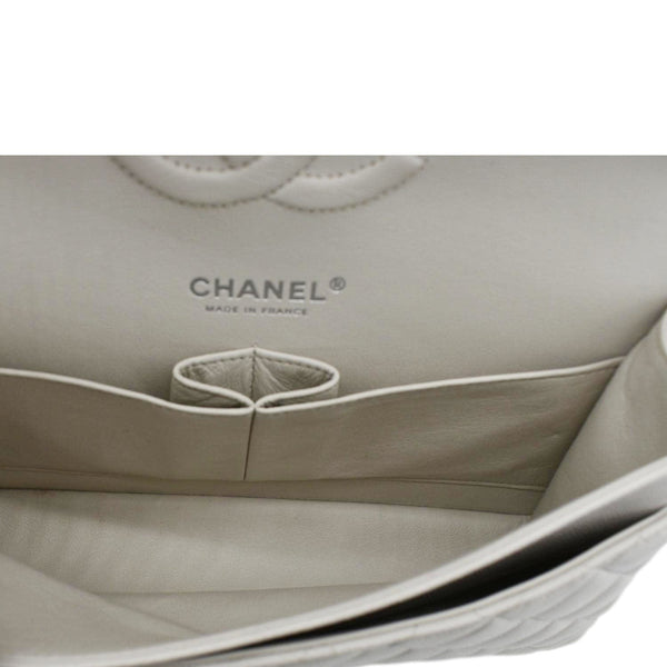 CHANEL Classic Double Flap Medium Quilted Caviar Leather Shoulder Bag White