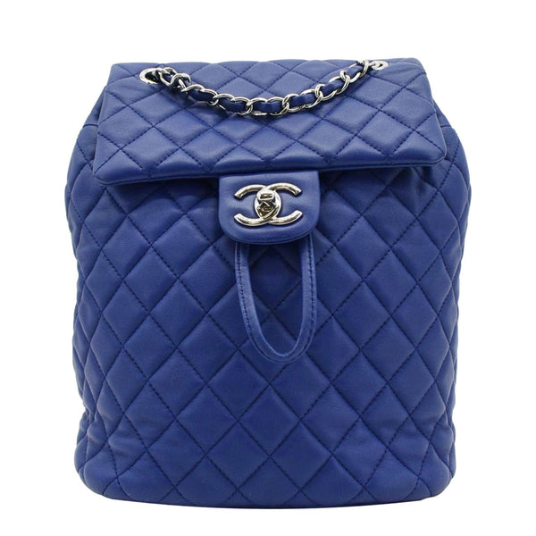 CHANEL Urban Spirit Quilted Leather Backpack Bag Blue fornt look