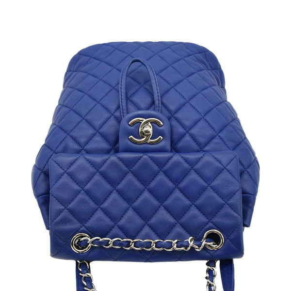 CHANEL Urban Spirit Quilted Leather Backpack Bag Blue uppper look