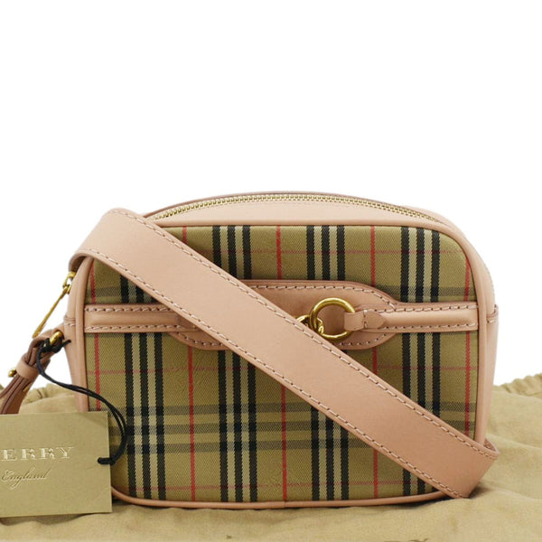 BURBERRY 1983 Knight Check Link Leather Crossbody Belt Bag Pink