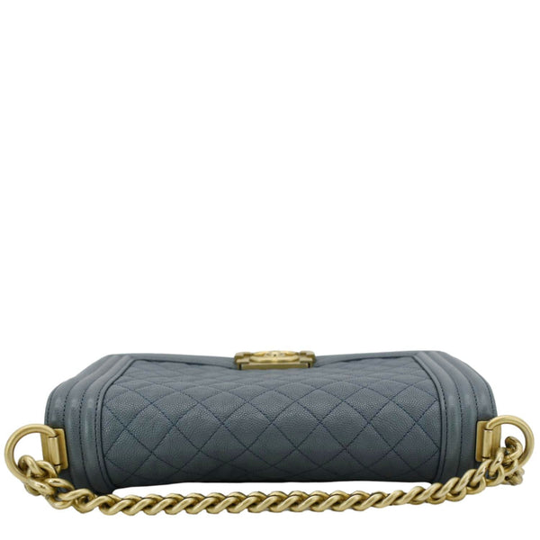 CHANEL Boy Flap Medium Caviar Quilted Leather Shoulder Bag Blue