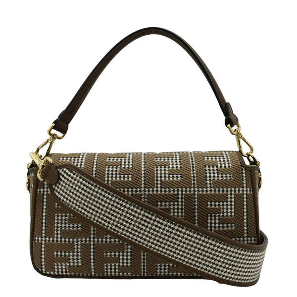 FENDI Houndstooth Baguette Zucca Wool Medium Shoulder Bag Olive back look