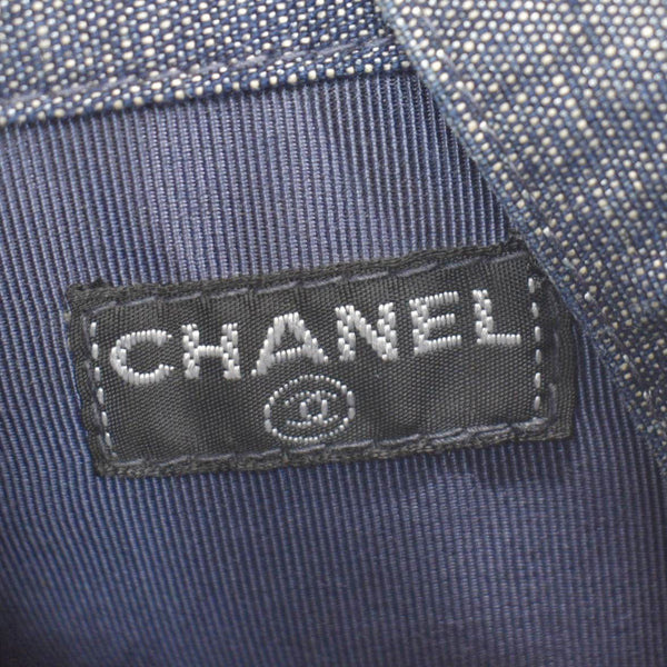 CHANEL Sequin Denim Small Drawstring Bucket Bag Blue