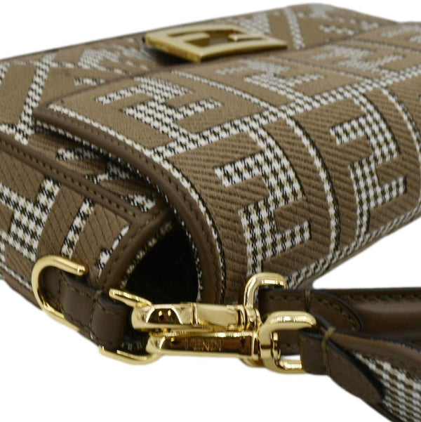 FENDI Houndstooth Baguette Zucca Wool Medium Shoulder Bag Olive