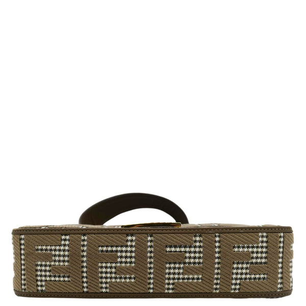 FENDI Houndstooth Baguette Zucca Wool Medium Shoulder Bag Olive