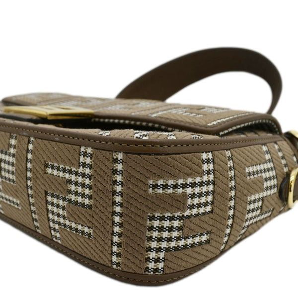 FENDI Houndstooth Baguette Zucca Wool Medium Shoulder Bag Olive