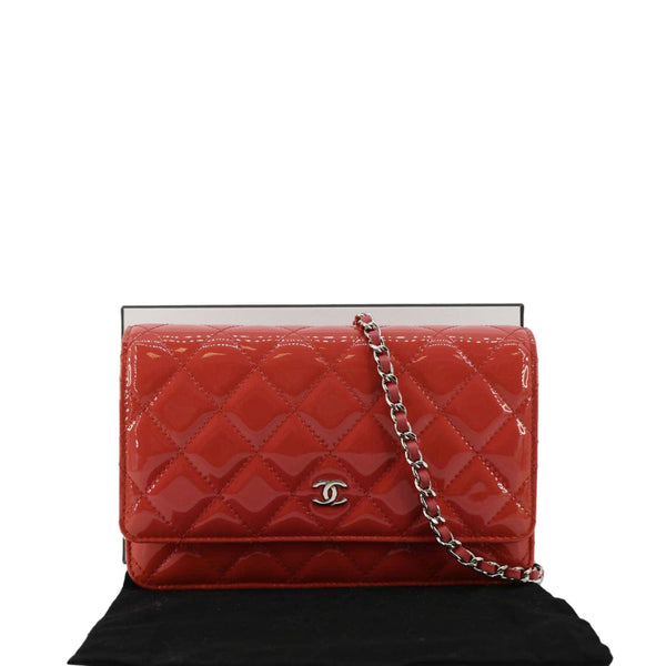 CHANEL WOC Quilted Patent Leather Crossbody Bag Red