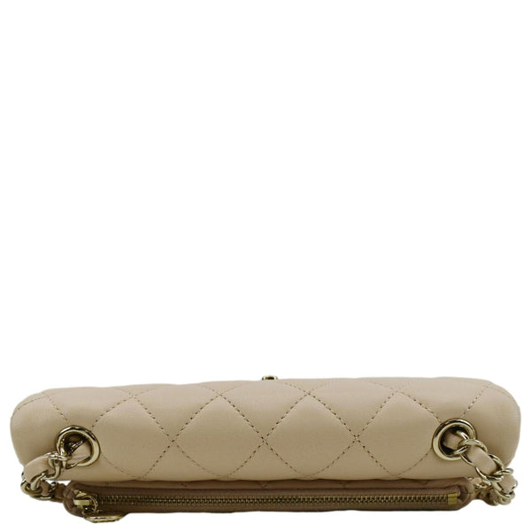 CHANEL Mini Rectangular Flap Quilted Leather Crossbody Bag Beige