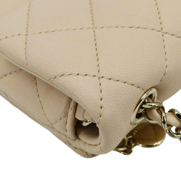 CHANEL Mini Rectangular Flap Quilted Leather Crossbody Bag Beige