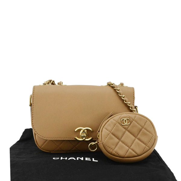 CHANEL Multi Pouching Flap With Coin Purse Quilted Calfskin Leather Crossbody Bag Brown