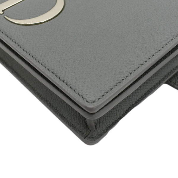 CHRISTIAN DIOR 30 Montaigne 2 in 1 Grained Calfskin Leather Pouch Dark Grey