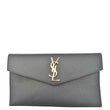 YVES SAINT LAURENT Uptown Envelope Grain De Poudre Leather Clutch Black