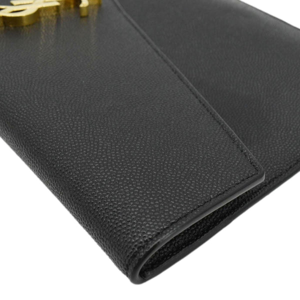 YVES SAINT LAURENT Uptown Envelope Grain De Poudre Leather Clutch Black