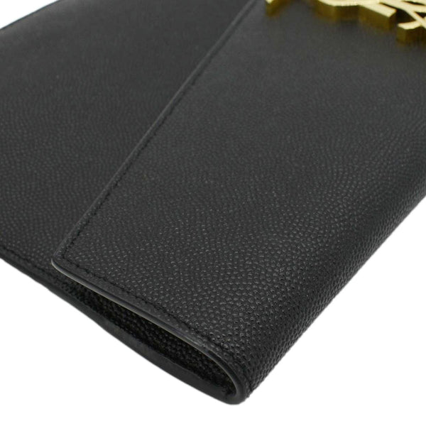 YVES SAINT LAURENT Uptown Envelope Grain De Poudre Leather Clutch Black