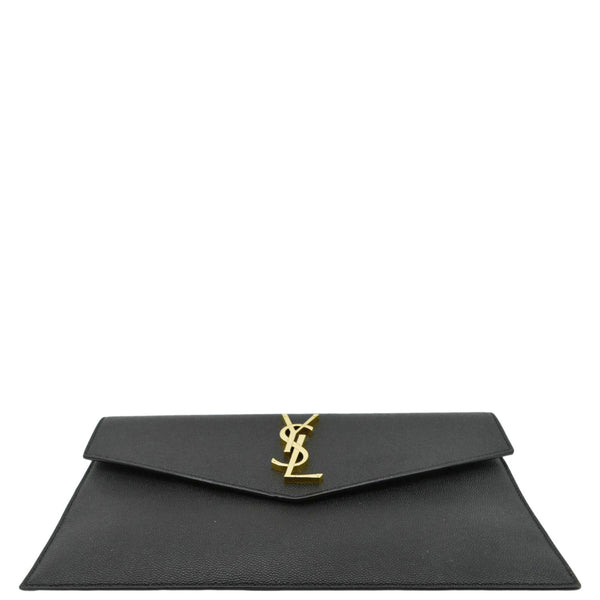 YVES SAINT LAURENT Uptown Envelope Grain De Poudre Leather Clutch Black