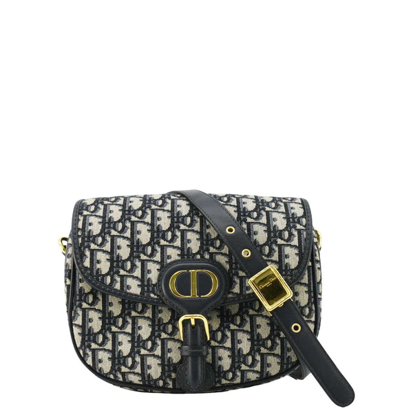 CHRISTIAN DIOR Bobby Medium Oblique Jacquard Canvas Crossbody Bag Navy Blue