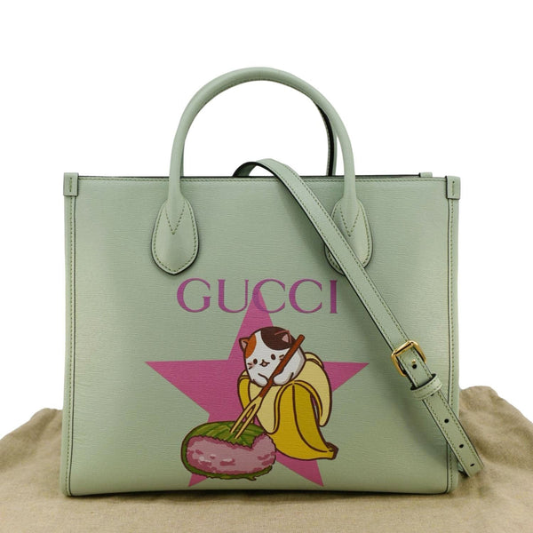 GUCCI Bananya Print Small Leater Tote Bag Green 659983