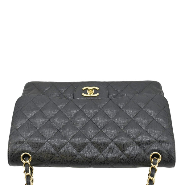 CHANEL Classic Jumbo Double Flap Quilted Caviar Leather Shoulder Bag Black