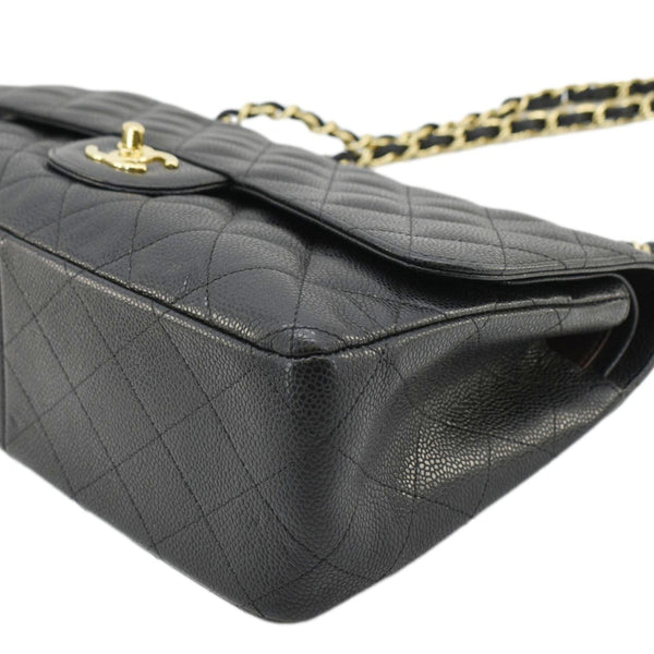 CHANEL Classic Jumbo Double Flap Quilted Caviar Leather Shoulder Bag Black