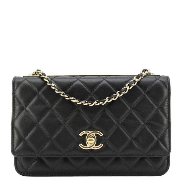 CHANEL Trendy CC Lambskin Leather Wallet On Chain Crossbody Bag Black