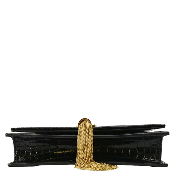 YVES SAINT LAURENT Kate Tassel Crocodile Embossed Leather Crossbody Bag Black